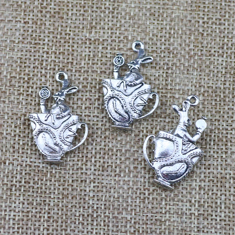 4 Pieces 18*30mm Mixed Alloy Antique Silver Color Rabbit Cup Charms Vintage Pendant Accessory For DIY Jewelry Making