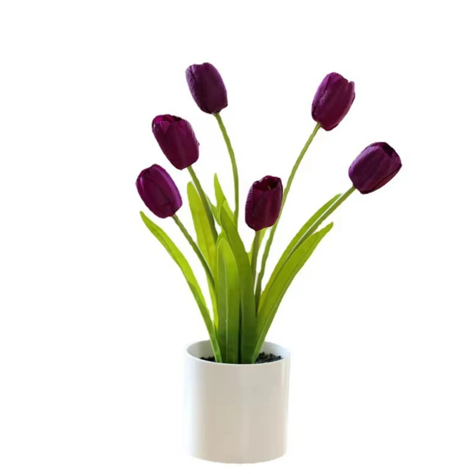 

Artificial Potted SilkTulips Flowers, 6 Head, Artificial Flowers, Small White Vase Arrangement, 1 Pc