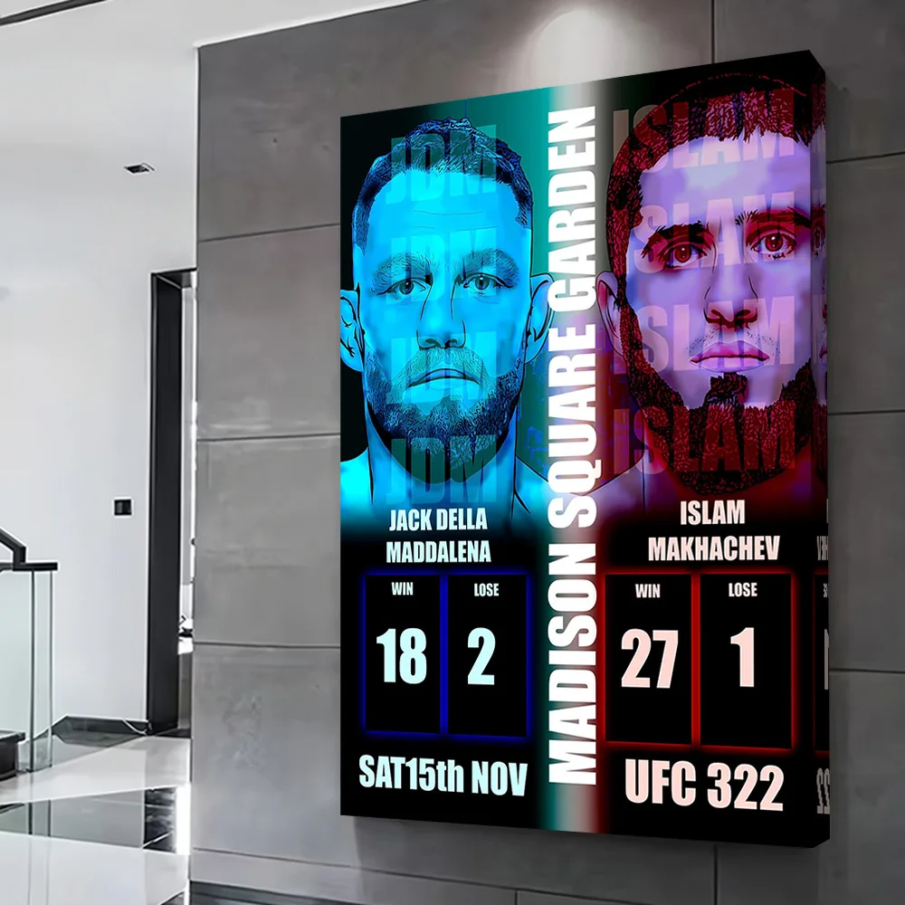322 Fight : Della Maddalena Vs. Makhachev Poster Customizable Printed Canvas Painting for Pictures Wall Art Home Decorations