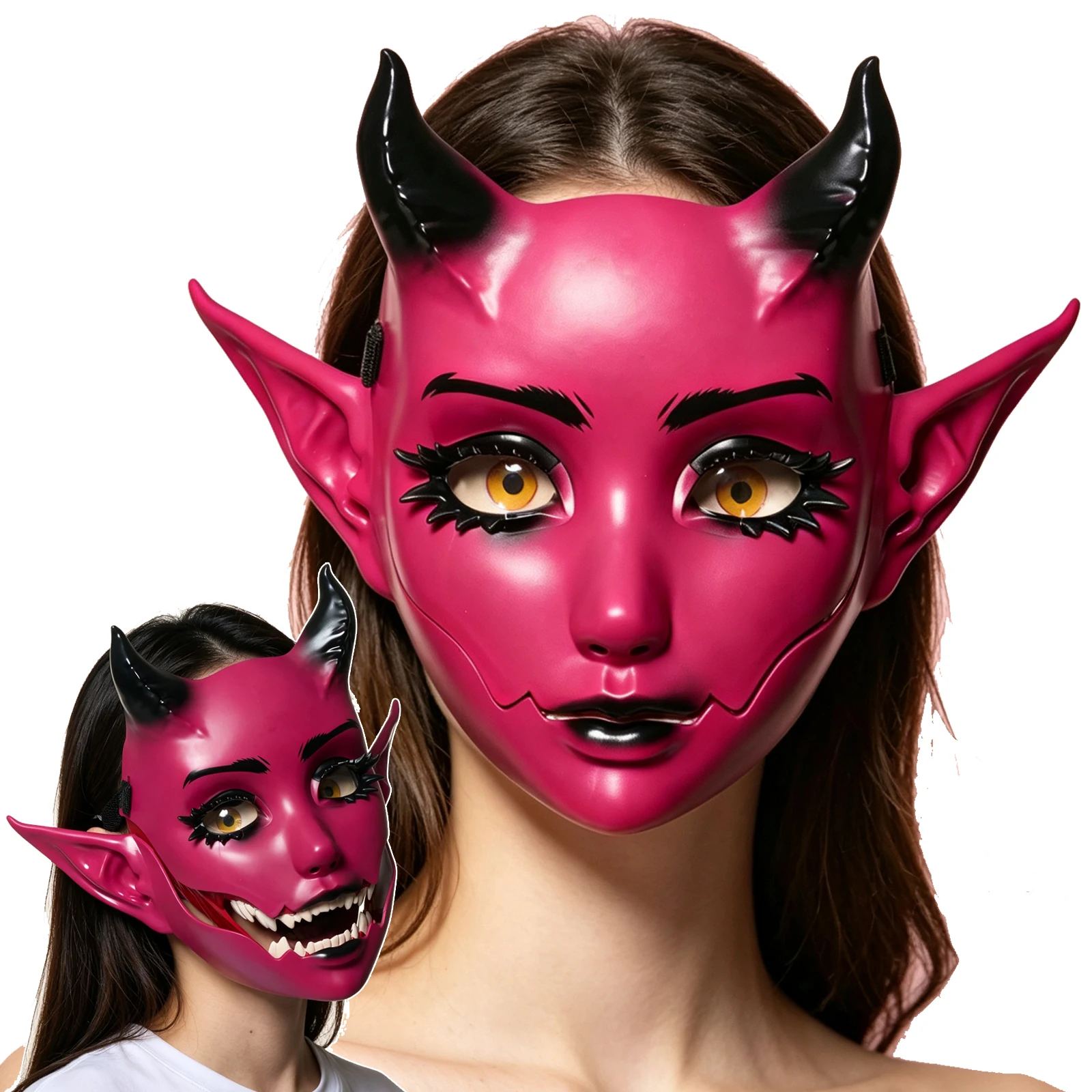 JAUPTO 7-Farbige Hornige Maske mit Beweglichem Kiefer und Offenem Mund, Fantasy-Kreatur-Maske für Halloween-Kostüme, Partys und Festivals, Gesichtsbedeckung für Erwachsene – Detail 15