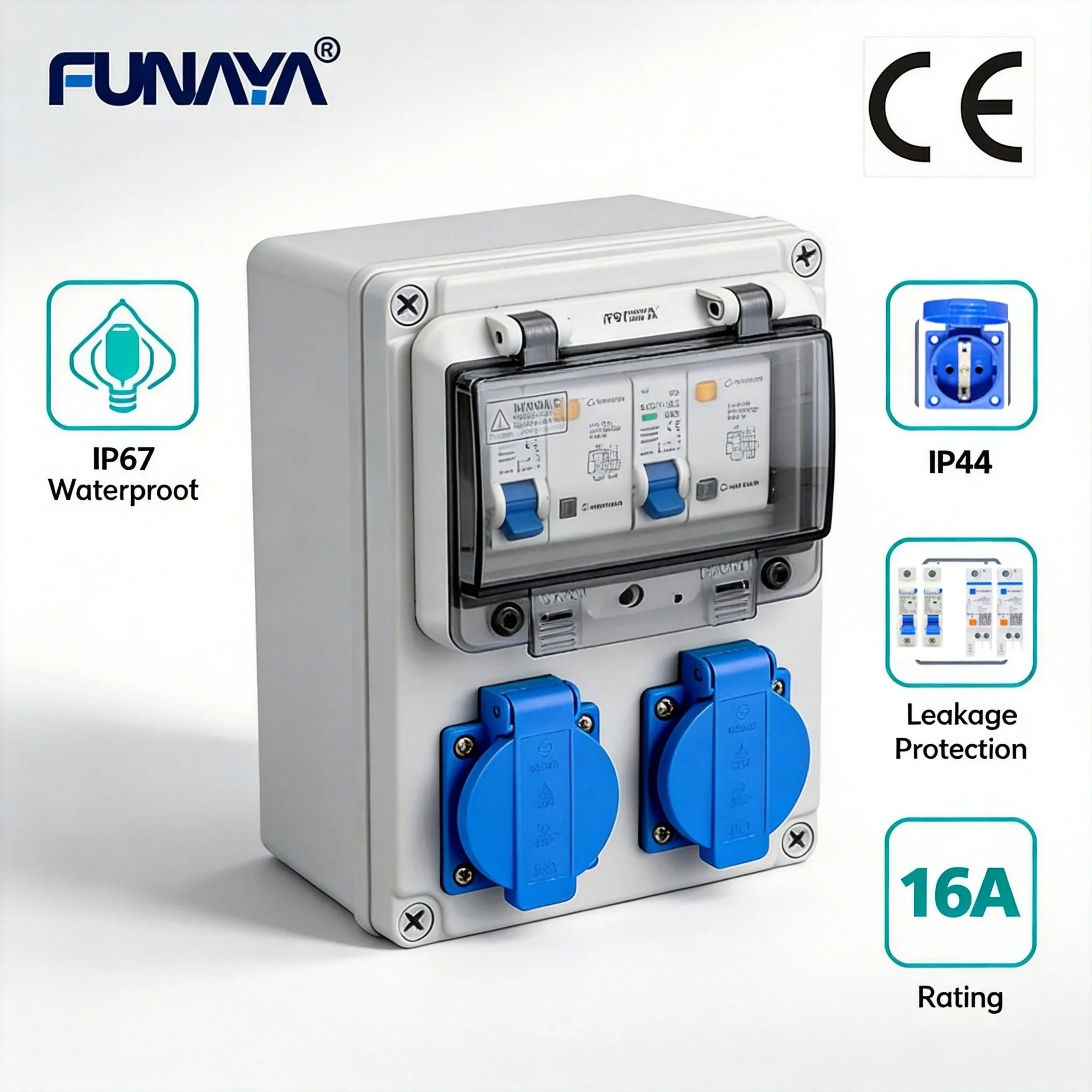 EU KR Outdoor Portable Current Box Waterproof Industrial Electric Distribution Cabinet with Leakage Protector Circuit Breaker