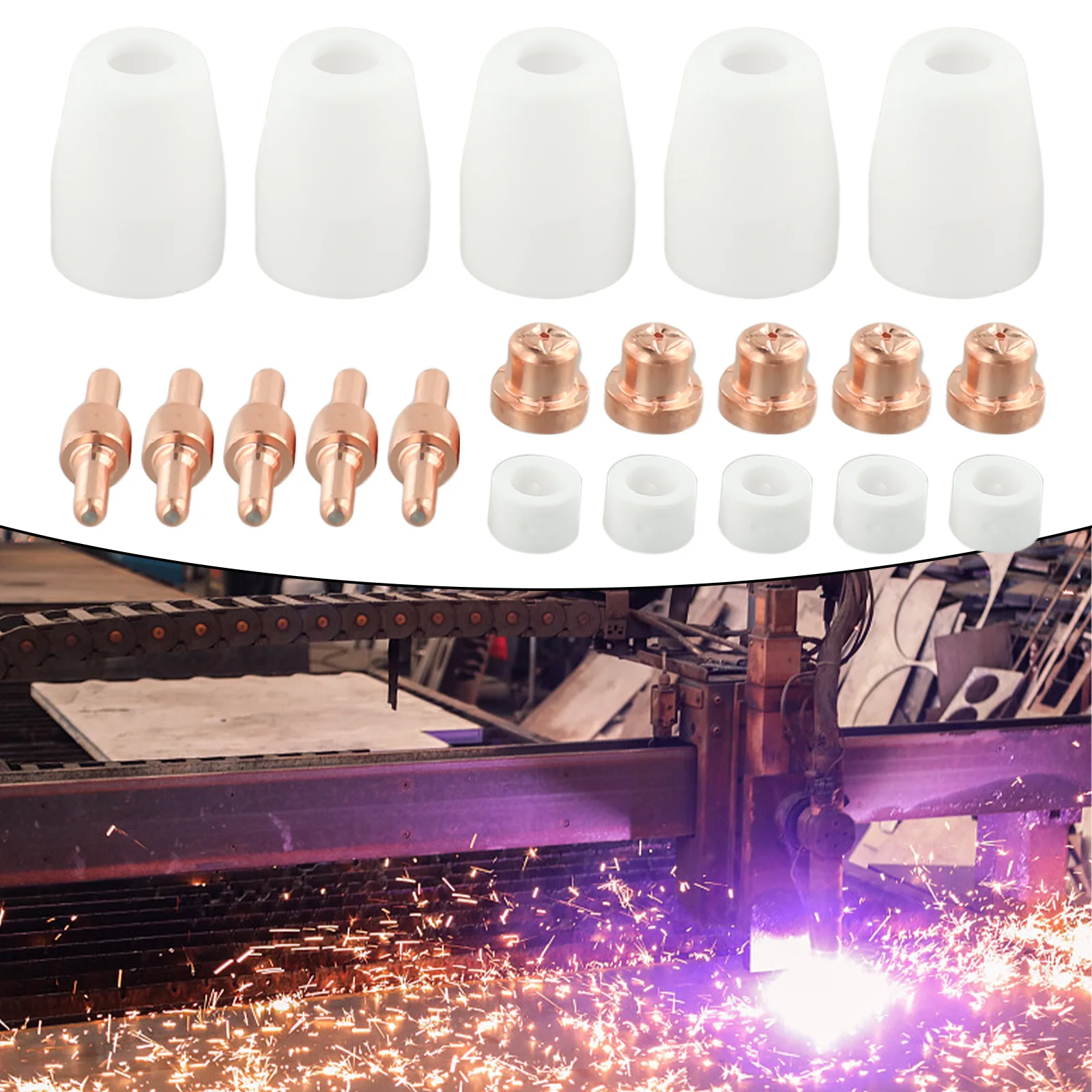 

PT 31 Plasma Cutter Tips and Nozzles Kit for High Performance Cutting 20PCS Set for Rilon Riland Jasic and Other Brands