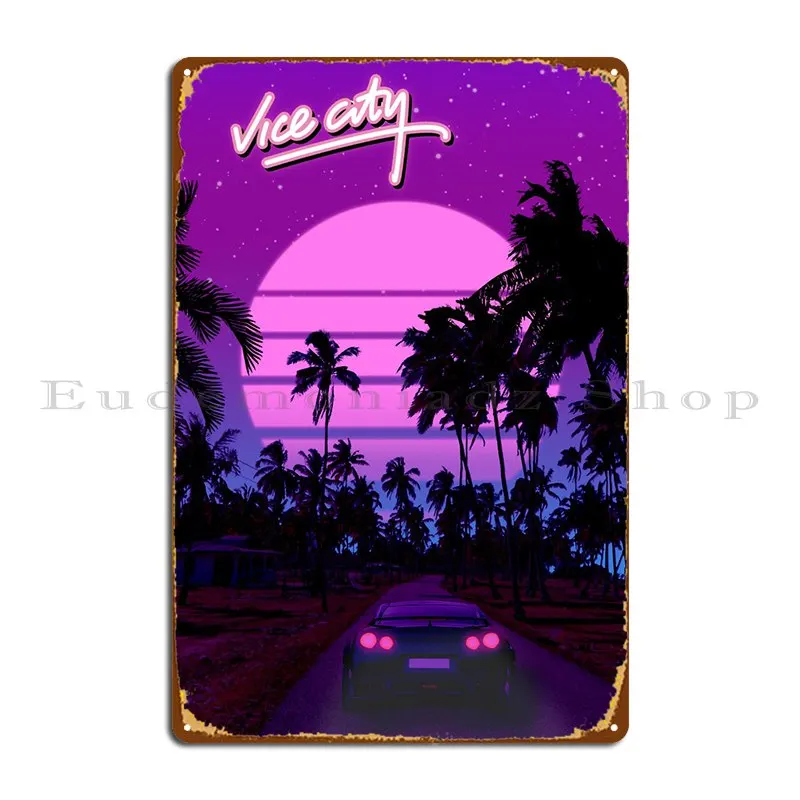 Retro 80s Vice City Metal Plaque Poster Plates Print Club Bar Cinema Club Tin Sign Poster