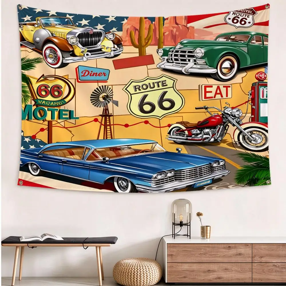 Graphic Route 66 Flags flag Hanging Grommets polyester Wall Flag Home Decor For Bedroom Living Room Fan Merch