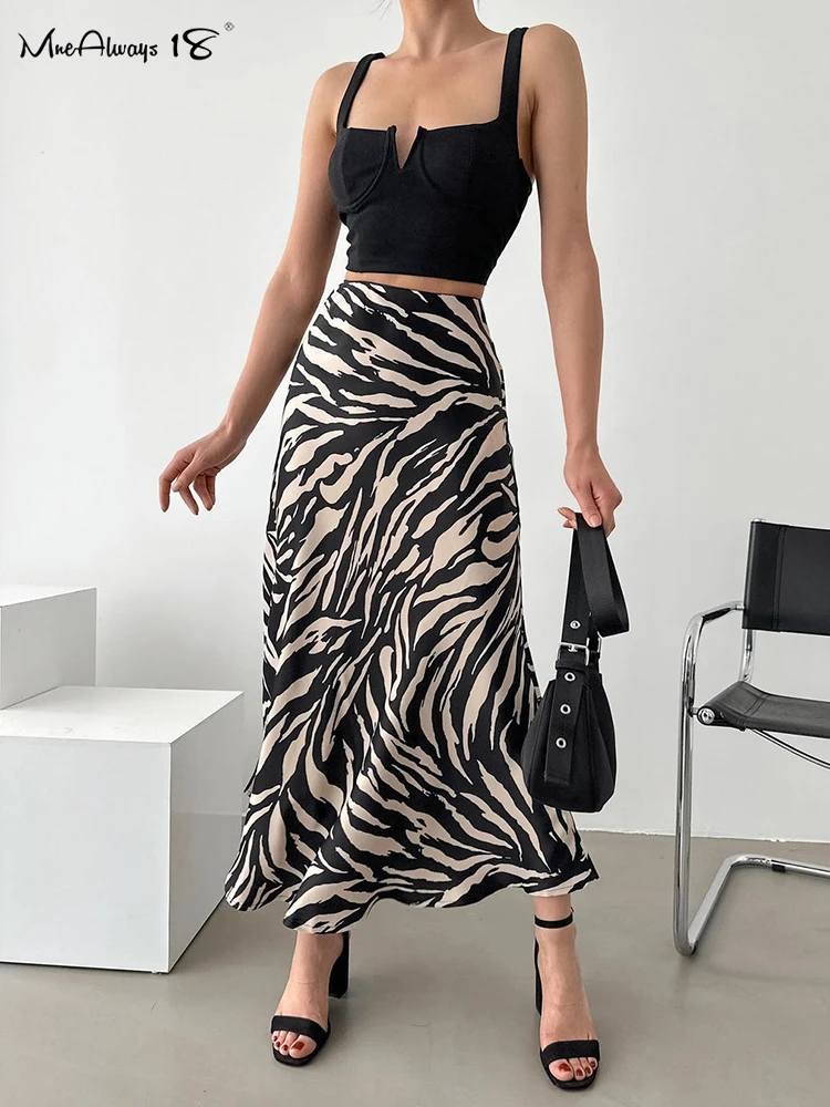 Mnealways18 Fashion Printing A-Line Skirts For Women Office Ladies Ankle-Length High Waist Skirts Flowing Autumn 2024 Lady Skirt