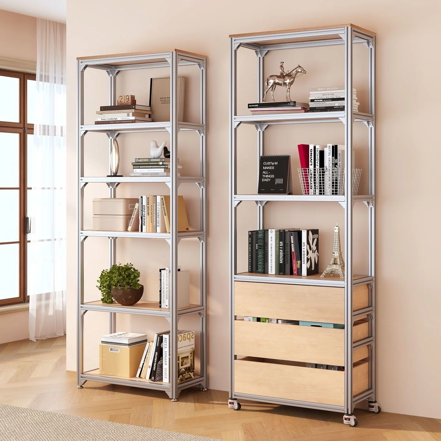 Aluminum Profile Study Bookshelf Floor Rack Multi-layer Storage Rack Living Room Storage Rack Display