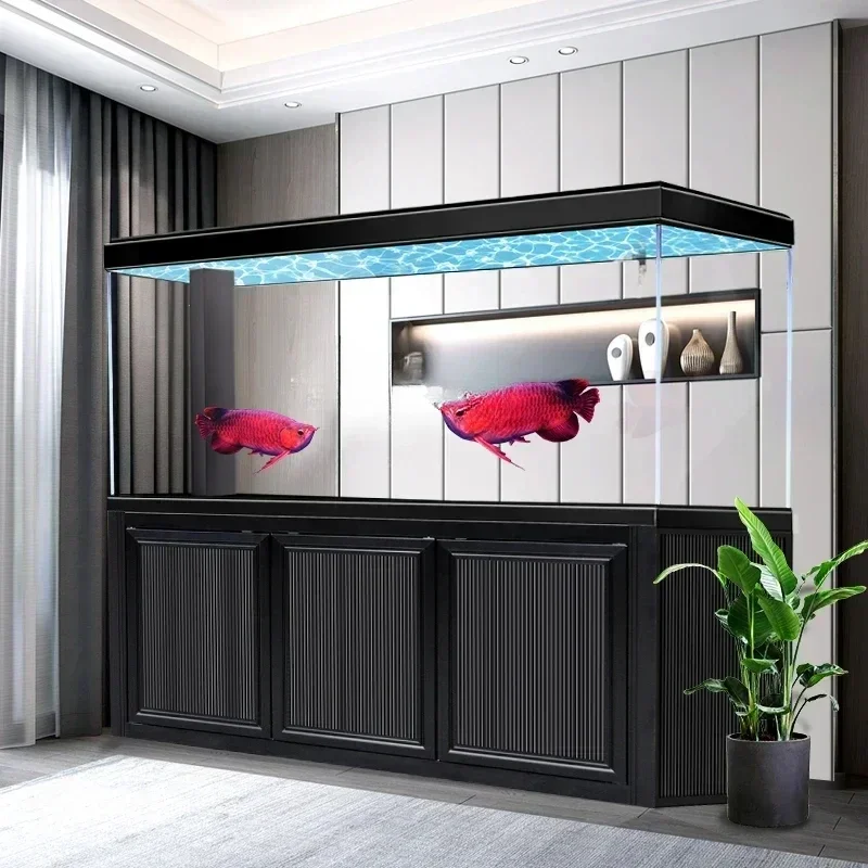 cqyArowana tank living room large floor aquarium partition bottom filter new light luxury fish tank