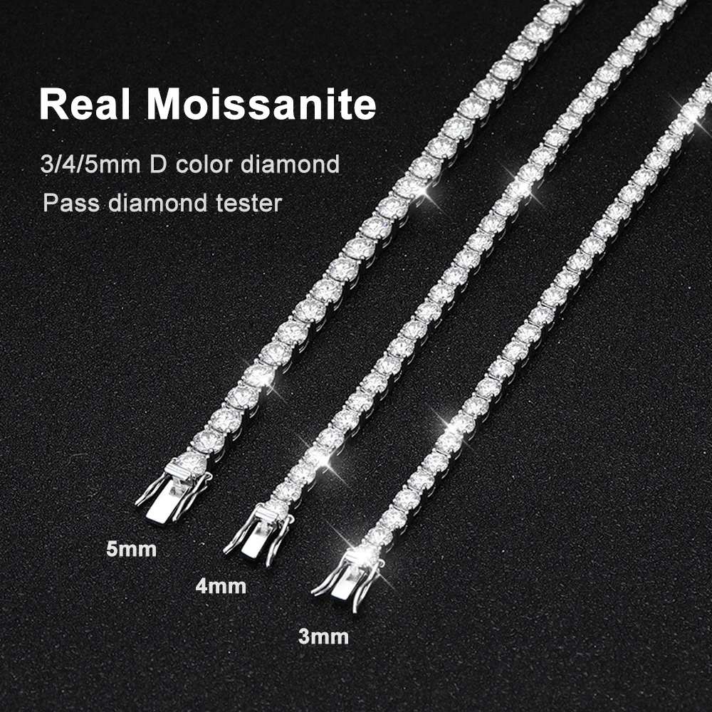 BIJOX STORY 3/4/5mm D Color Pass Diamond Tester GRC Round Cut White Gold Plated 925 Silver Moissanite Tennis Bracelet for Women
