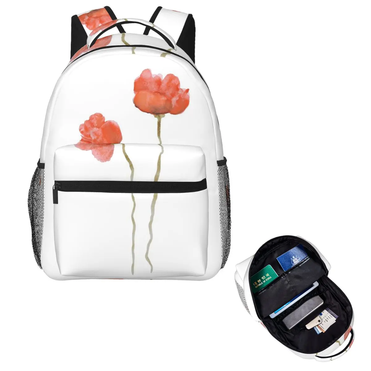 

Double Watercolour Poppies Student Backpack School Bag Hiking Travel Daypack for Men Women Fashion Bookbag Shoulder Bags