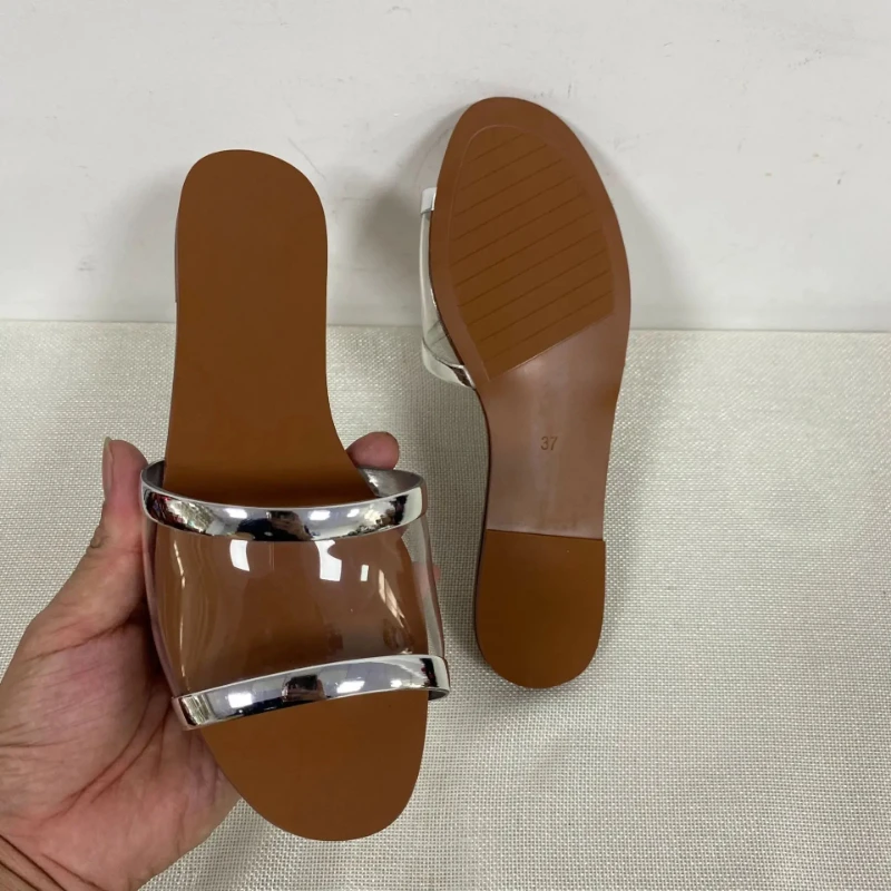 Summer New Women\'s Shoes Outdoor Flat-bottomed Comfortable Beach Fashion Designer Transparent Sandals Female Slides