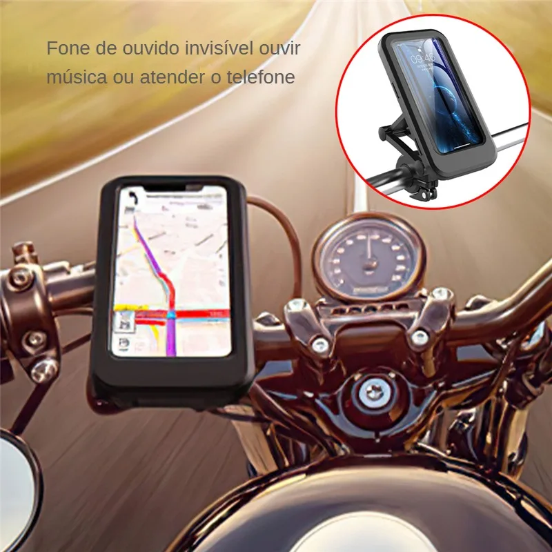 Impermeável motocicleta telefone titular, bicicleta guidão telefone clip, 360 ° giratória altura ajustável com touch screen