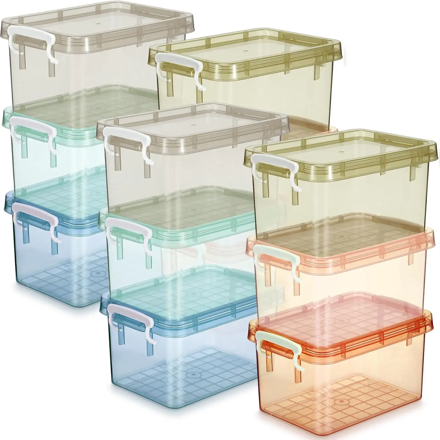 

12 Pack Colorful Plastic Storage Bins with Lids, 4 Quart Clear Organizer Boxes Stackable with Latching Handle