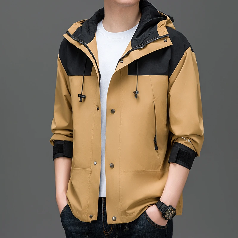 Urban Adventure Men Hooded Jackets Zip-Front Adjustable Cuffs & Color-Blocked Design Coat Spring Autumn Outerwear Sizes S-4XL