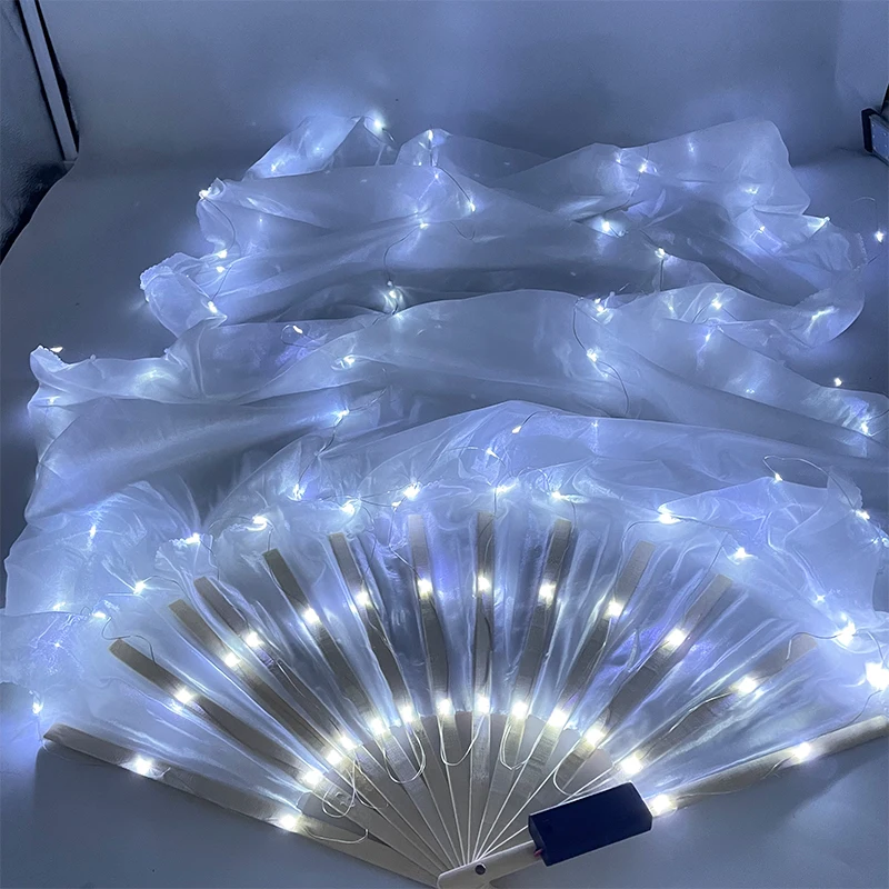 1.5meters LED Belly Dance Silk Fan Colorful Veil Light Up Fan For Women Right Left Hand Fan Stage Performence Props