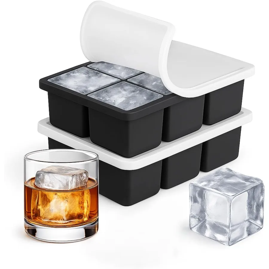 

Large Silicone Ice Cube Trays 2 Pack 2 Ih Square Ice Molds with Removable Lid Easy Release BPA Free Big Ice Cube Tray for Whisk