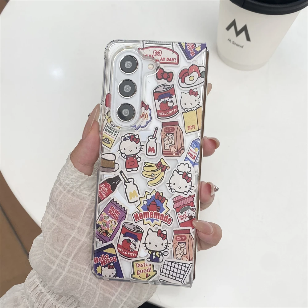 Protective Folding Magnetic Case for Samsung Galaxy Z Fold 6 5 3 5G Fold5 fold6 Fold4 Fold3 Acrylic Phone Cover Hello Kitty