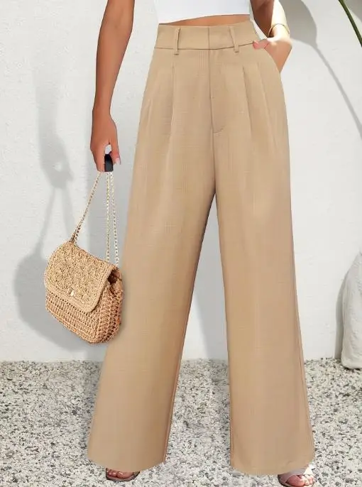 

Women's High-Waisted Straight-Leg Suit Pants with Pockets Casual Versatile Long Business Wide-Leg Trousers