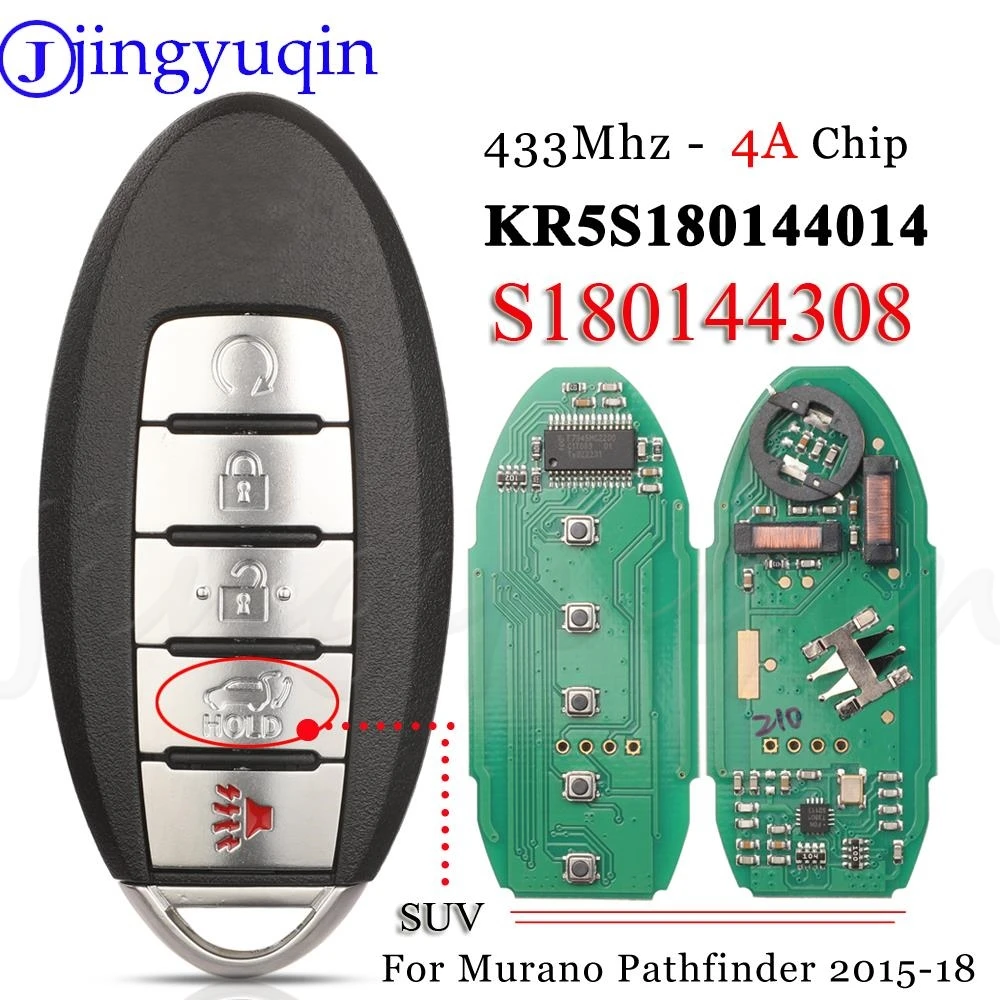 

jingyuqin 5-кнопочный KR5S 180144014 П/Н С 180144308 4A чип 433 МГц удаленный ключ от машины для Nissan Pathfinder Murano IC # 7812D-S 180204