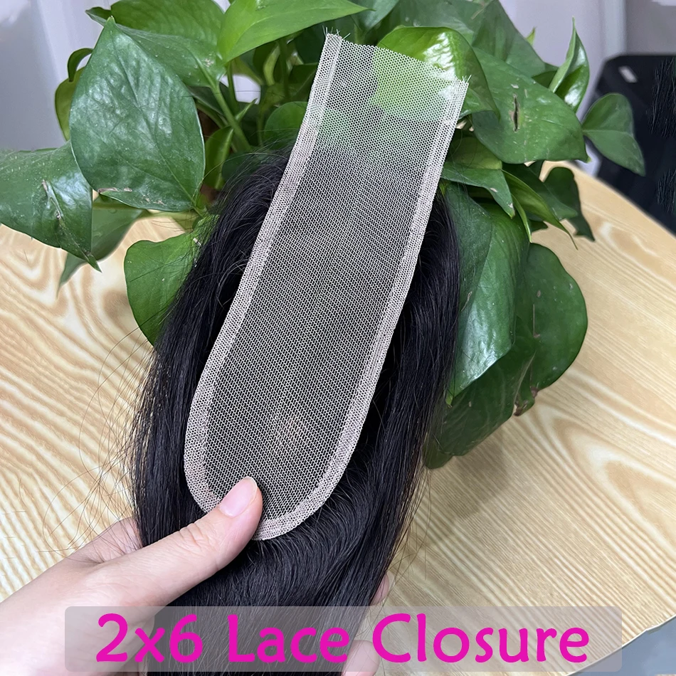 Straight 2x6 Closure Transparent Lace Swiss Lace Middle Part Preplucked Bleached Knots Natural Color 100% Human Hair For Women