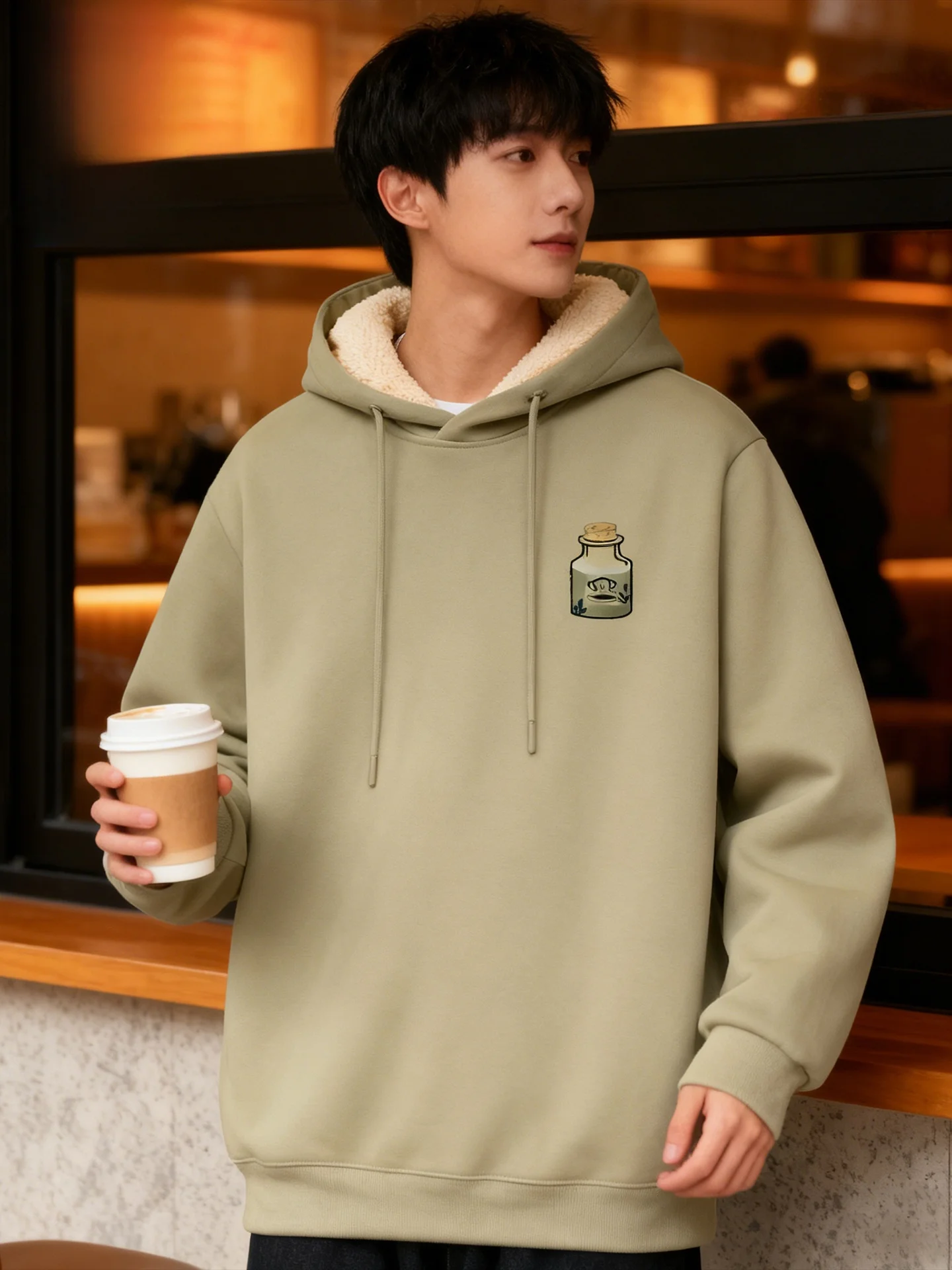 

Thiened Hoodie Men's Winter Sportswear Student Casual Long Sve Cotton Polyester Blend Breathable Printed Swea...