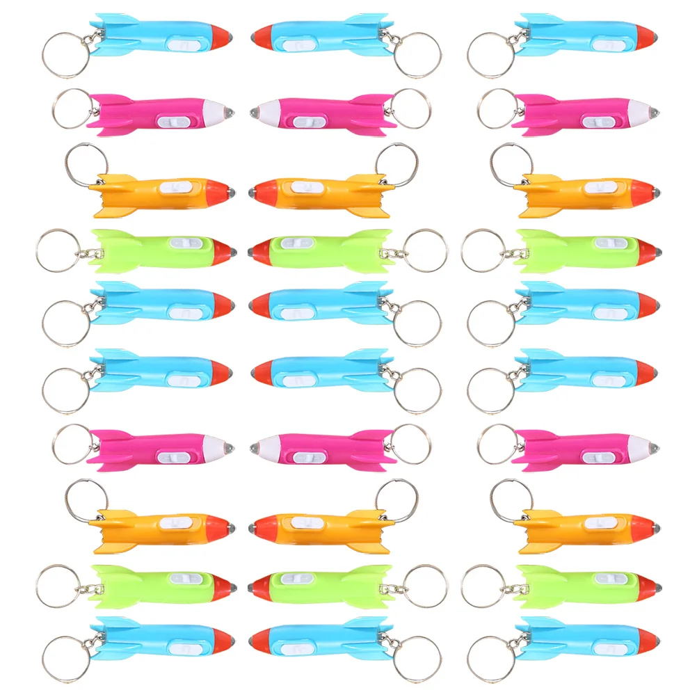 24 Pcs Mini Flashlight Favors Key Chain Keychain Ring Pendant Decorate Rockets Head Designed Child