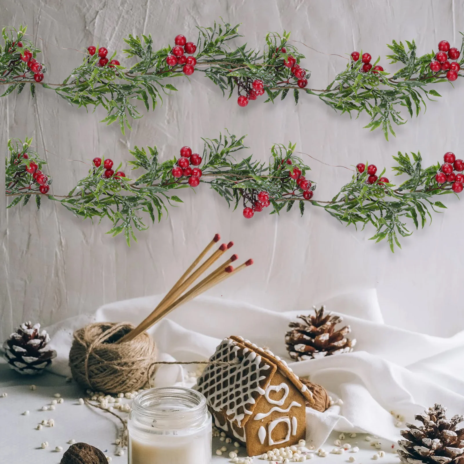 

Christmas String Lights Decorative White Tinsel Garland Metallic Holiday with Indoor Decoration Window