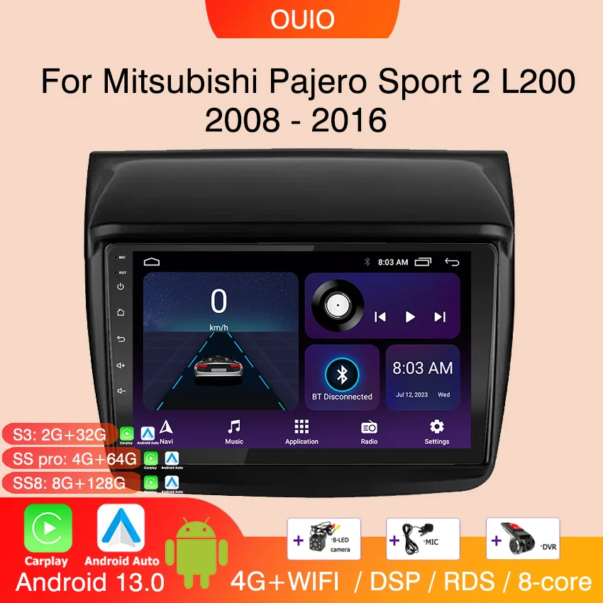 

Android 13 radio For Mitsubishi Pajero Sport 2 L200 Triton 2008 - 2016 Car stereo Multimedia Video Player carplay Auto GPS Navi