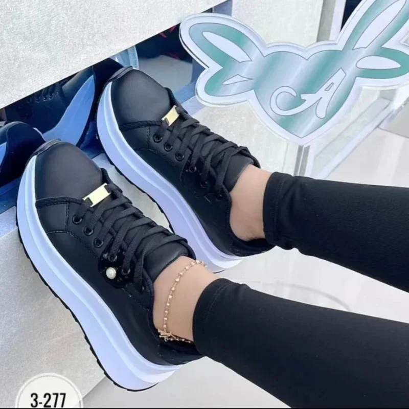 

Women Platform Sneakers 2024 New Ladies Fashion Round Toe Lace Up Casual Flats Outdoor Running Shoes Comfortable Female Footwear
