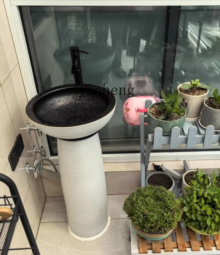 

Balcony Standing Basin Outdoor Courtyard Wash Basin Household Integrated Floor-standing Carved Basin