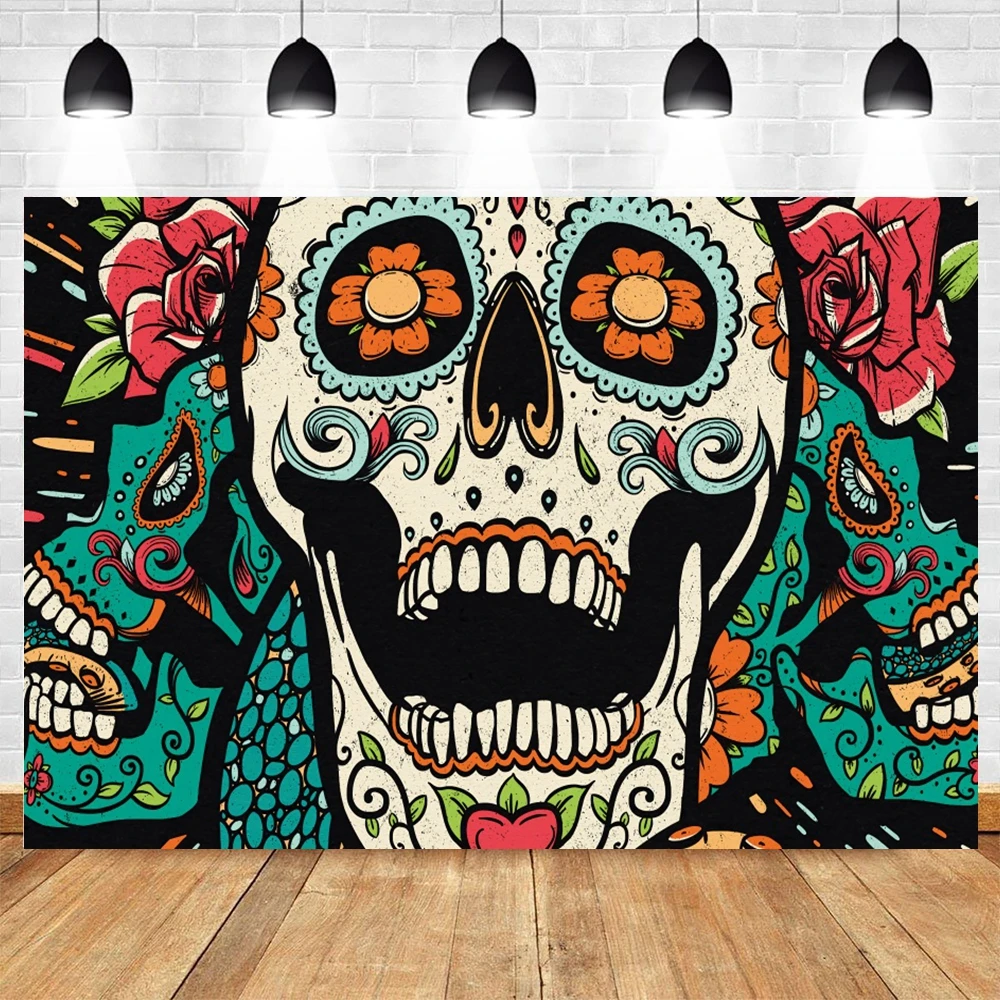 Mexico Day Of The Dead Backdrop Mexican Fiesta Sugar Skull Dia DE Los Muertos Dress-up Party Photography Background Photo Studio