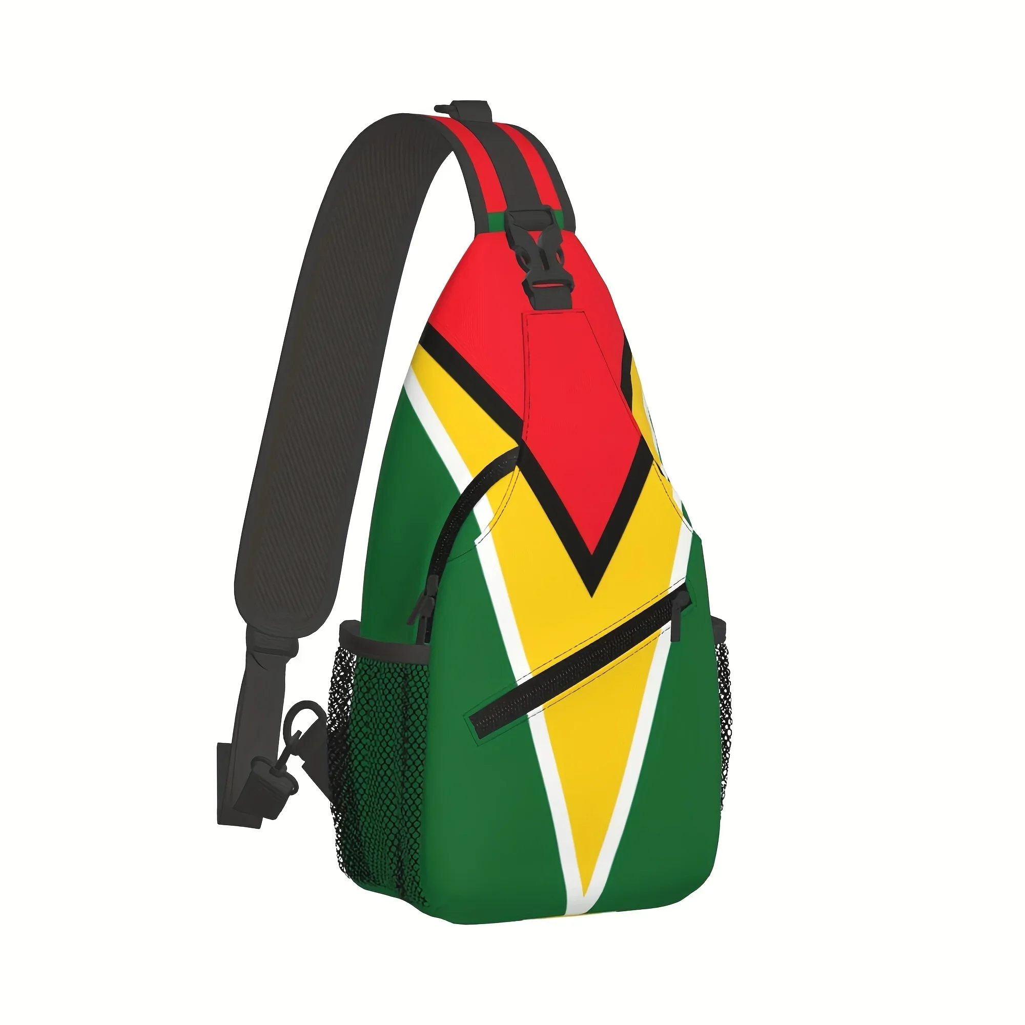 Custom Vibrant Guyana Flag Crossbody Chest Bag - Convertible Strap, Secure Zipper Closure, Durable Polyester