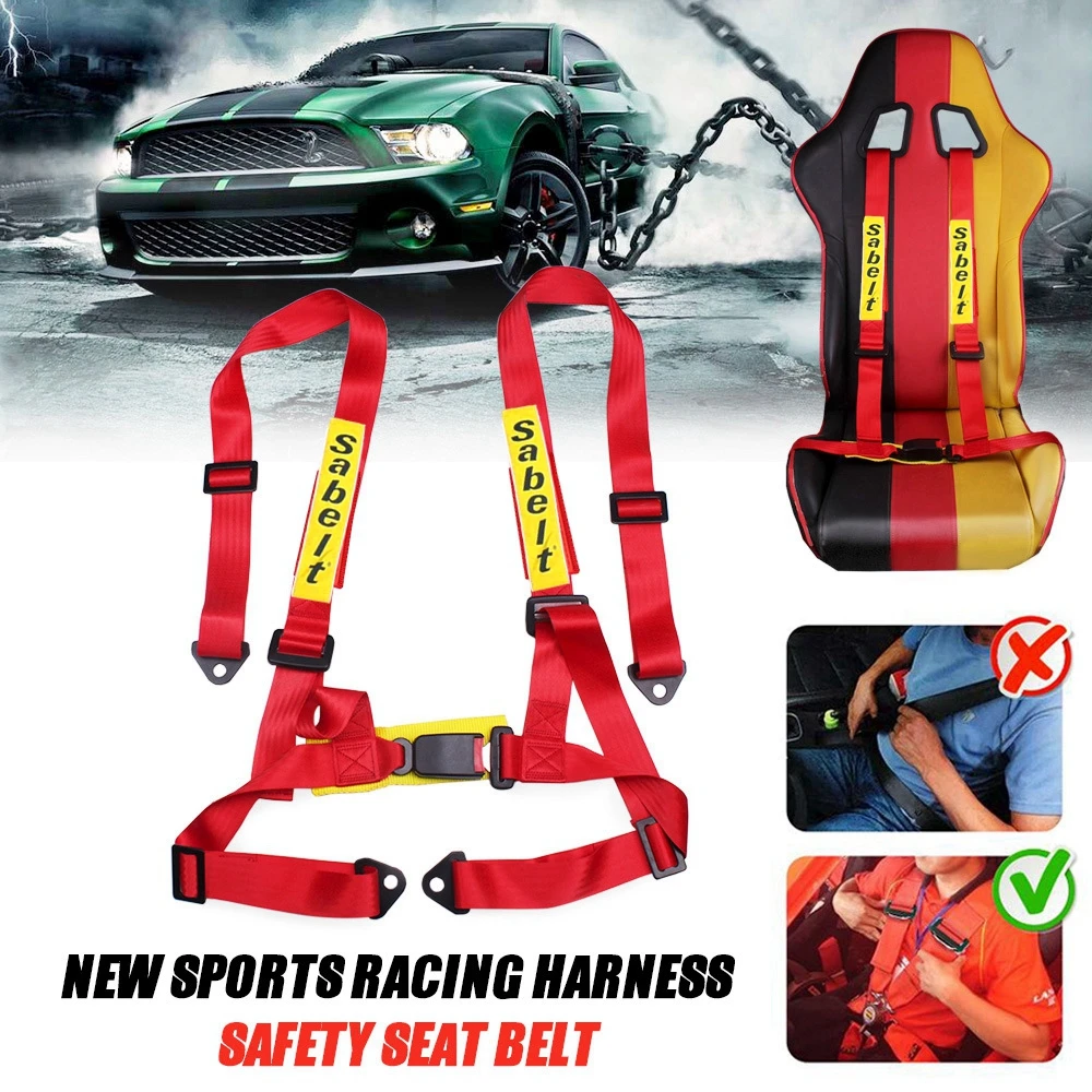 

Red JDM Car Universal 4 Point Sabelt Racing Seat Belt Sports Racing MOMO Harness Safety Belt Fixing Mounting Quick Release Nylon