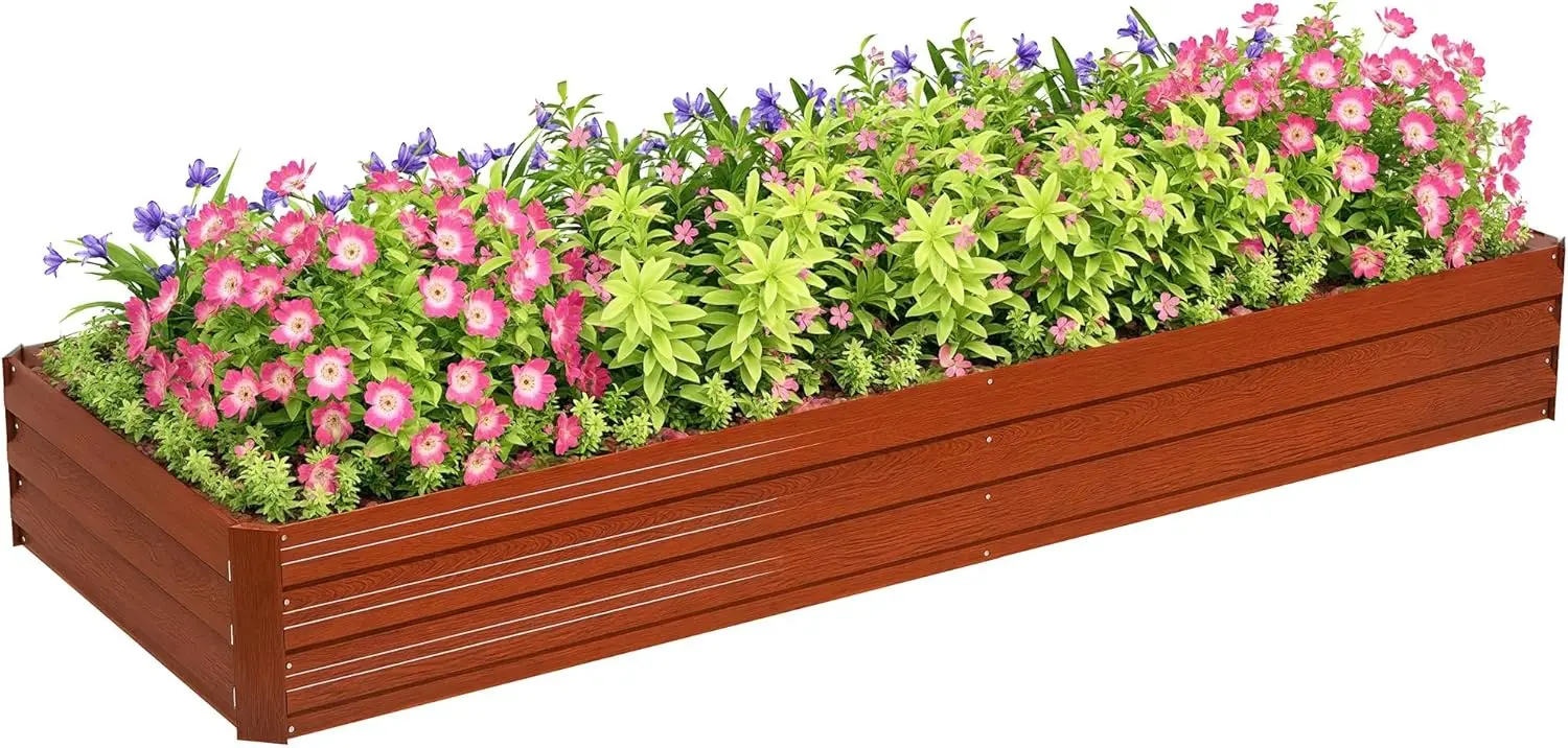 

Galvanized Raised Garden Bed, 8' x 3' x 1' Metal Planter Box, for Growing Vegetables, Flowers, Herbs, Succulents, Natural Wood