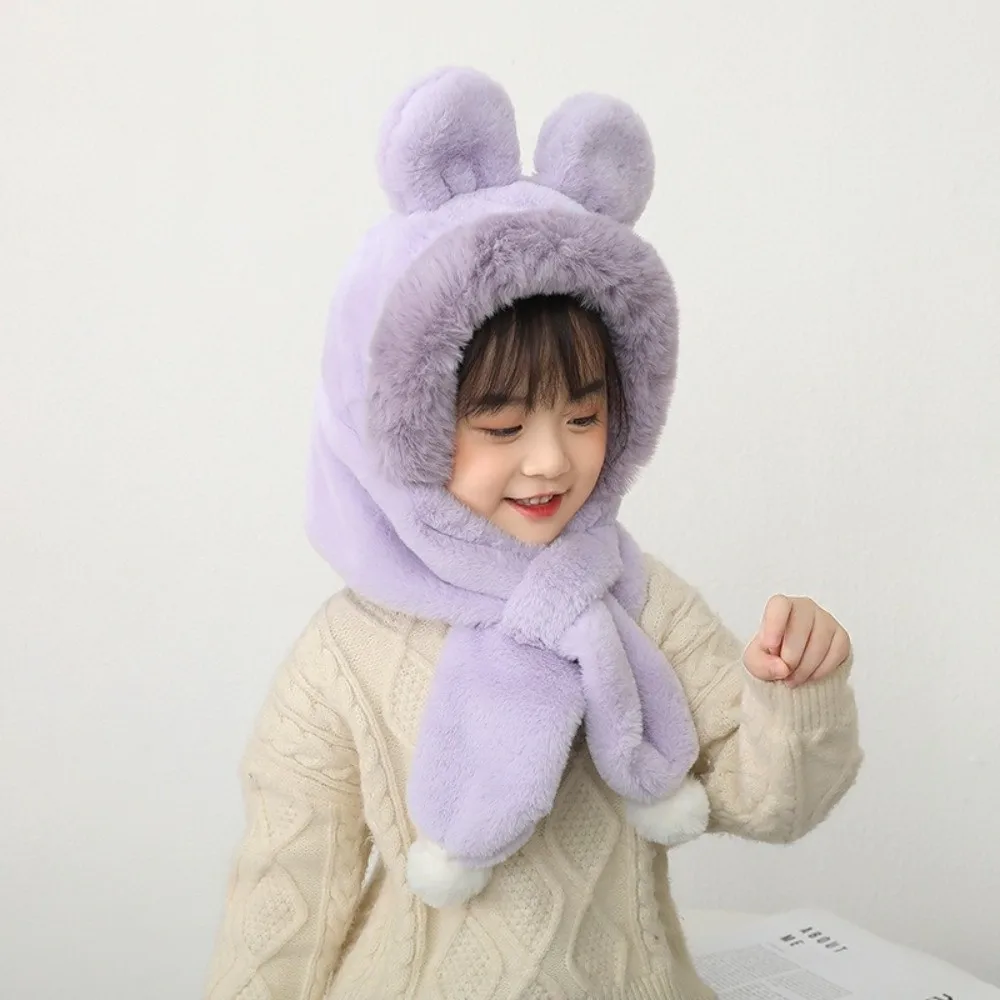 

Fashion One-Piece Winter Baby Hat Scarf Plush Thick Warm Kids Hat Hooded Scarf Windproof Neck Protection Infant Beanies Cap
