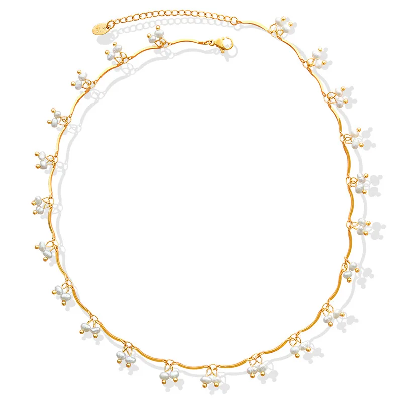 Multi Freshwater Pearl Charms Necklace In Stainless Steel With 18k Gold Plated Non Tarnish Short Necklace Choker For Women