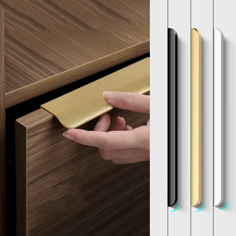 Hidden Handle for Wardrobe & Kitchen Cabinets, Long Furniture Door Pulls, Sleek  Drawer Handles Modern Minimali Black Gold White