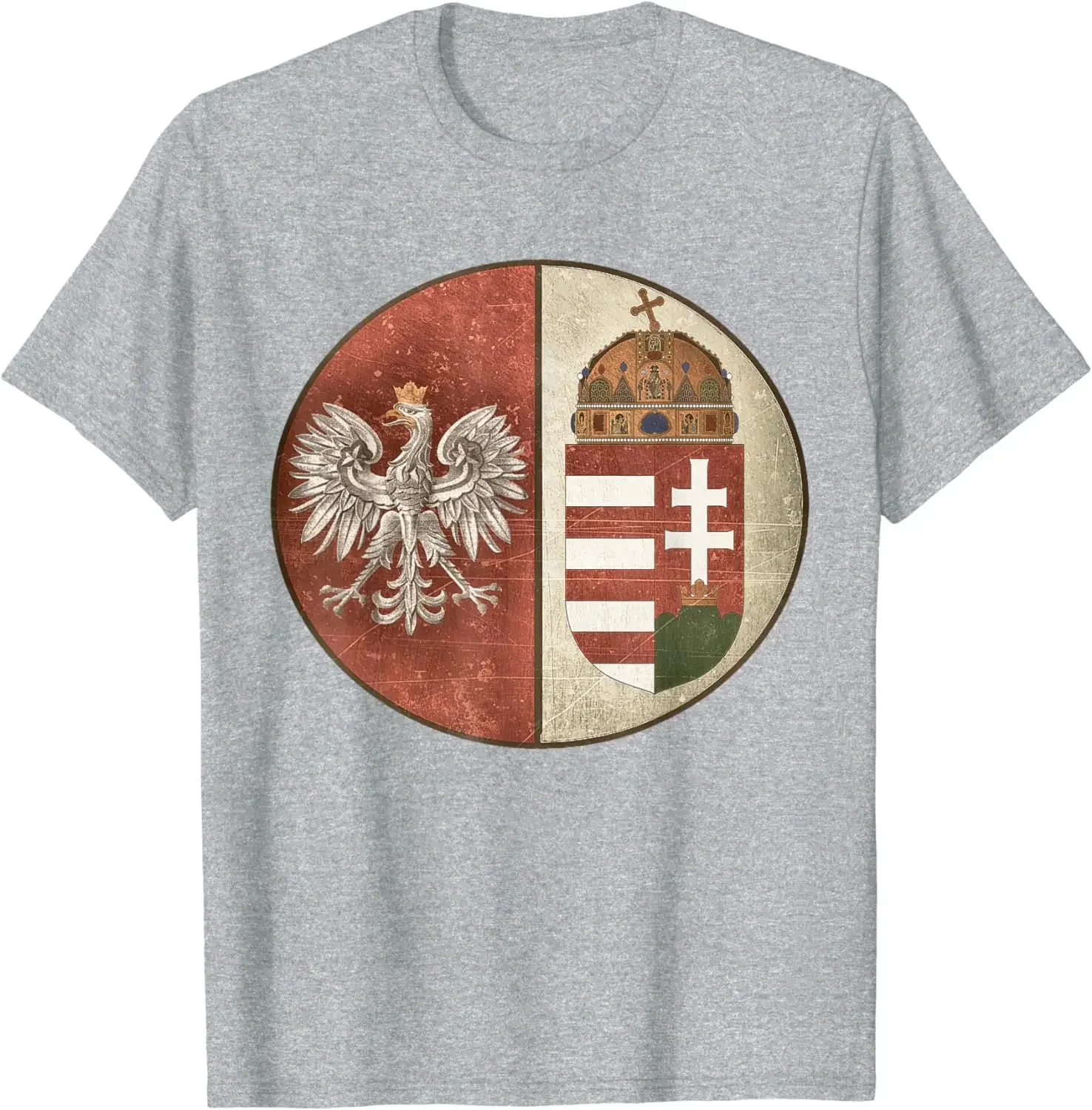 Hungary and Poland Pie Chart Vintage-effect Emblem T-Shirt 100% Cotton O-Neck Summer Short Sleeve Casual Mens T-shirt Size S-3XL
