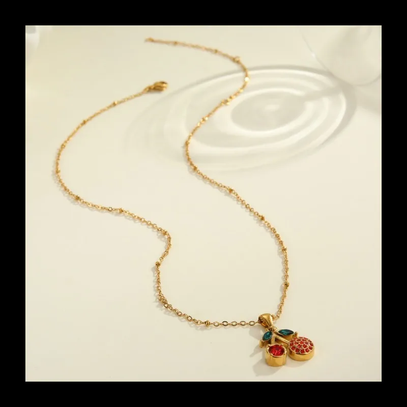 Ins الاتجاه الماس الكرز قلادة الفولاذ المقاوم للصدأ قلادة تصميم الحلو سلسلة الترقوة البند المجوهرات بالجملة #3