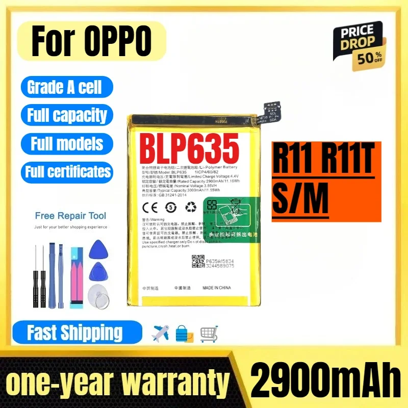 BLP635 for OPPO R11 R11T/S/M Mobile Phone Battery High Quality High Capacity Replacement Bateria Grade A Cell with Tools