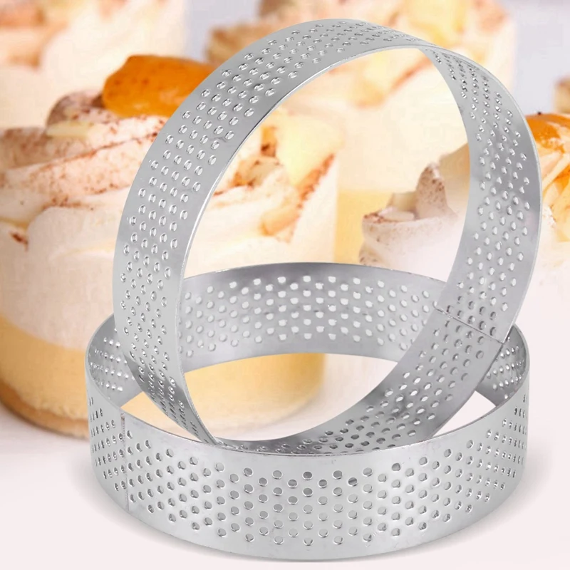 60 Pack Stainless Steel Tart Ring, Heat-Resistant Perforated Cake Mousse Ring, Round Ring Baking Doughnut Tools, 8Cm