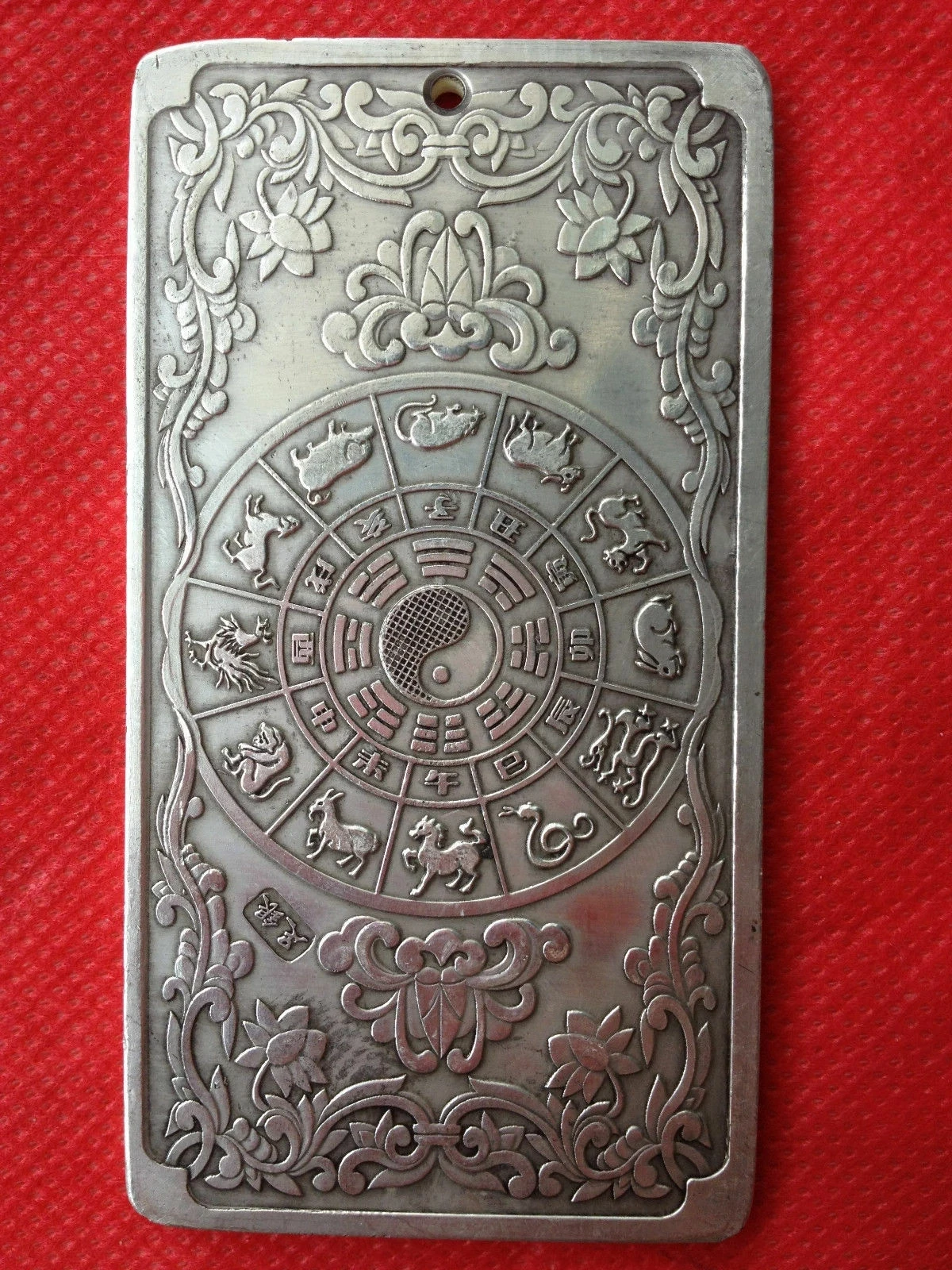 Chinese Old 12 Zodiac - chicken tibet Silver Bullion thanka amulet 135g