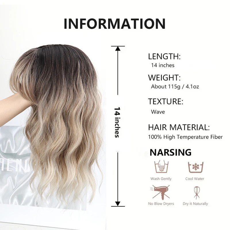 14Inch Synthetic Short Wave Curly Topper Hair Extension Invisible Coverage & Built-in Bangs for Women Daily Use Easy to Wear