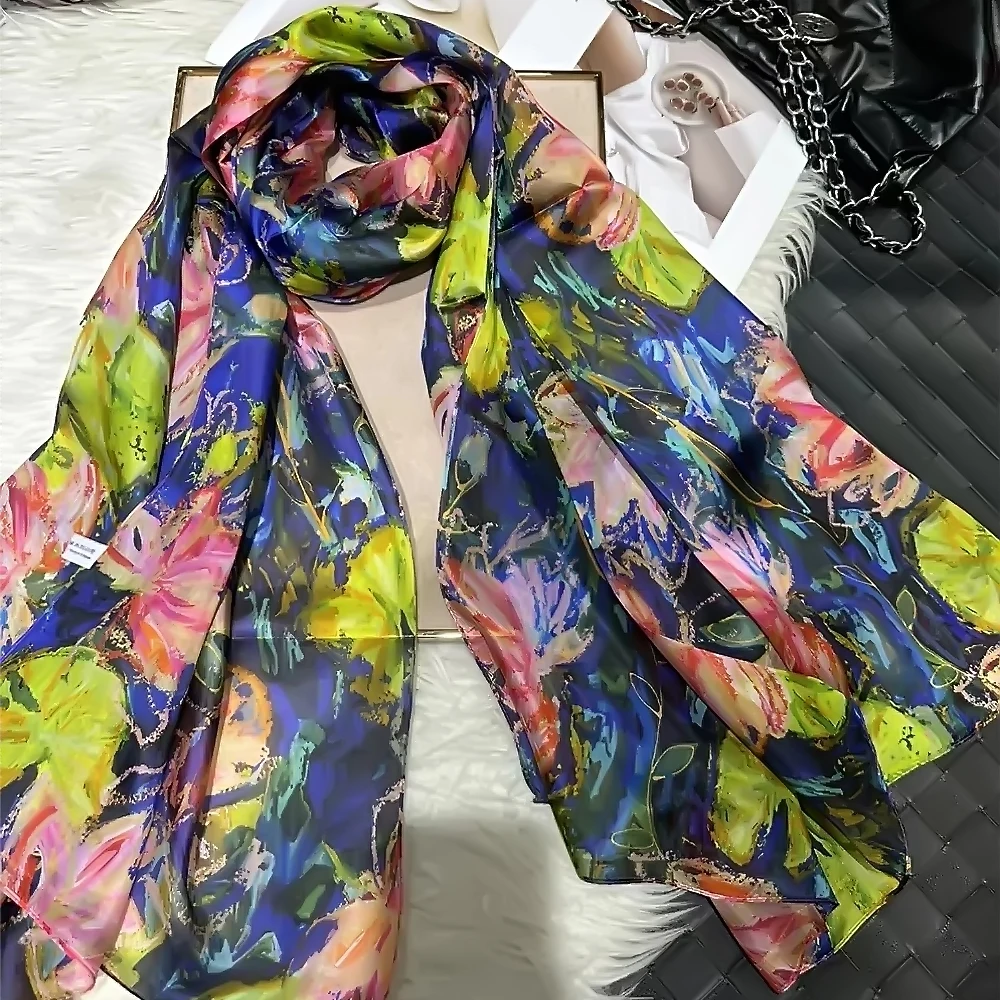 Fall Winter Light Green 100% Mulberry Silk Scarf Shawl Brand Summer Beach Silk Shawls Scarf Fashion Elegant Head Scarf Bufanda