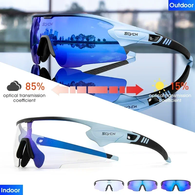 SCVCN Cycling Sunglasses Photochromic Man Glasses UV400 Bicycle MTB Eyewear Outdoor Woman  Sports Bike Glasses Hiking Eyewear