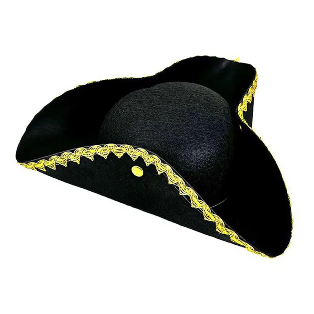 Black Adult Colonial Tricorn Hat Halloween Carnivals Photography Hat Carnivals Adult Hat Pirate Party Decors Festives Hat N4q0