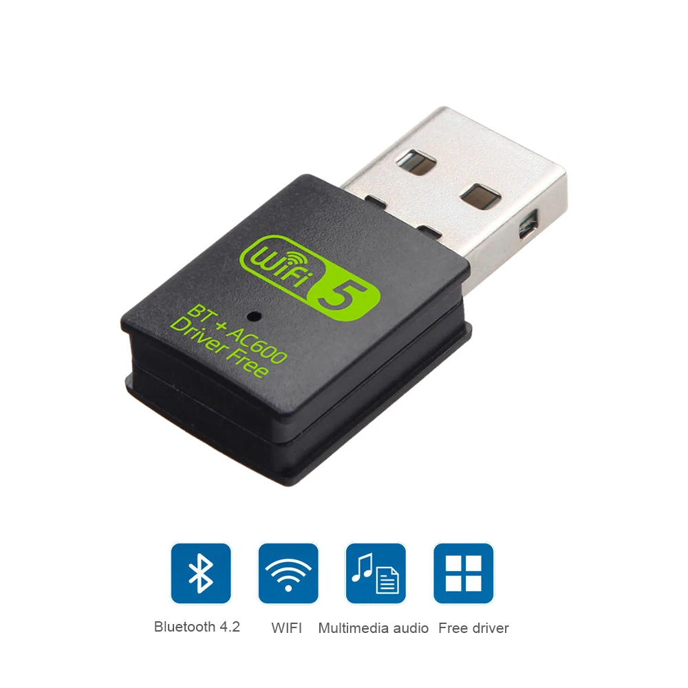 2in 1 USBwifiアダプター,bluetooth 600Mbps,ワイヤレスオーディオレシーバー,デュアルバンド,2.4g,5ghz,usbネットワーク,wlanレシーバードライバー,無料