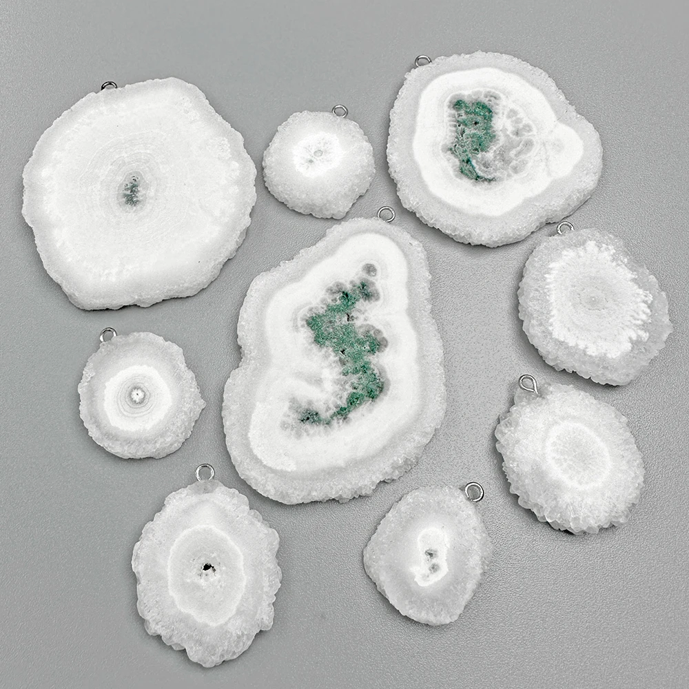 Sun Flower Shape White Quartz Druzy Slice Pendant Natural Stone Crystal Quartz Druzy Connector Charm For Jewelry Making Necklace