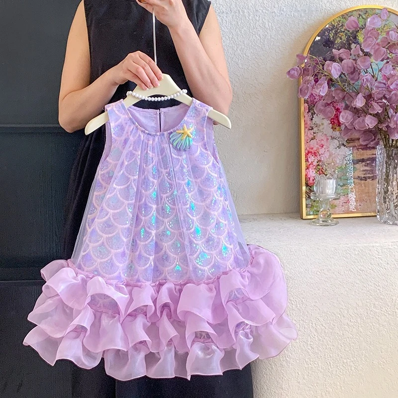 Girls dress 2026 Summer  Princess Temperament Gentle Sequin Princess Dresses