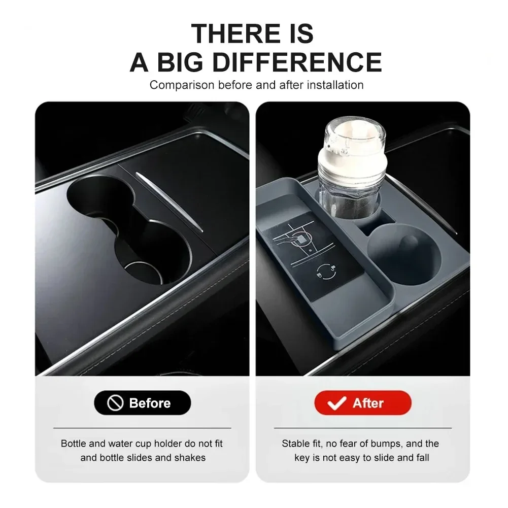 Cup Holder Insert Center Console Water Cup Limit Clamp Under Armrest Box Storage Tray Holder Accessories for Tesla Model 3 Y