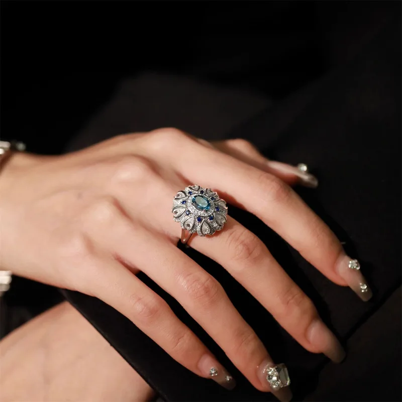 2024 New Style Trendy Umbrella Flower Shiny CZ Zircon 925 Sterling Silver Female Ring Jewelry For Women Girlfriend Gifts Cheap